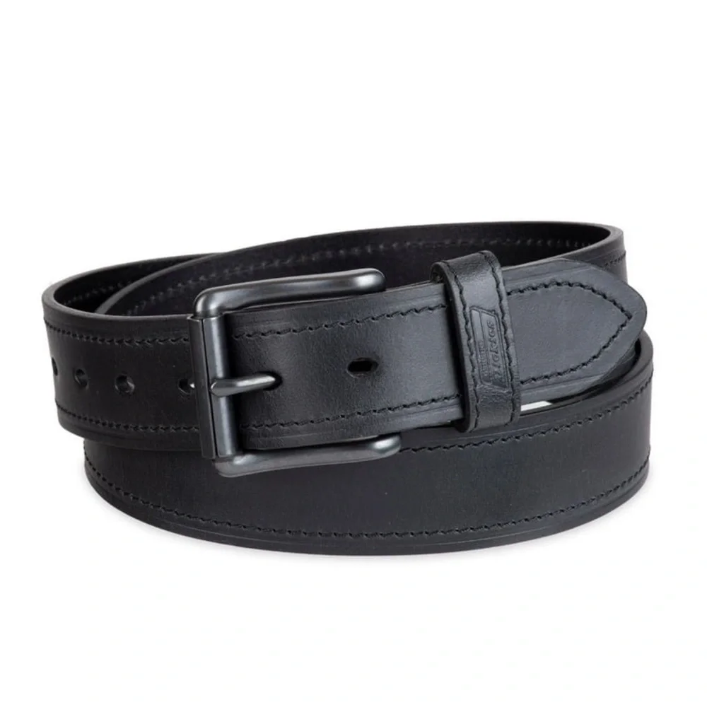 Genuine Dickies Black Leather Work Belt Dark Metal Buckle; Size: 50”-52” L; Nice